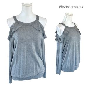 EXPRESS Gray Ruffle Cold-Shoulder Long Sleeve Top - NWOT